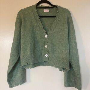 NWOT! Pink Lily Large Cardigan Sweater Sage Light Green White Button Down